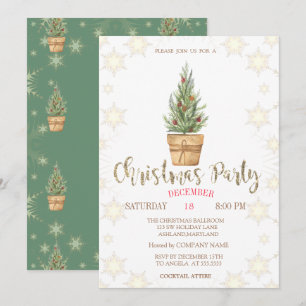 Invitation Fête de Noël Flocons de Neige Pins