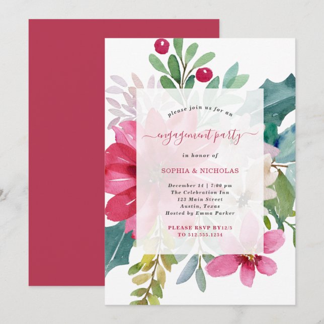 Invitation Fête de Noël | Floral brillant (Devant / Derrière)