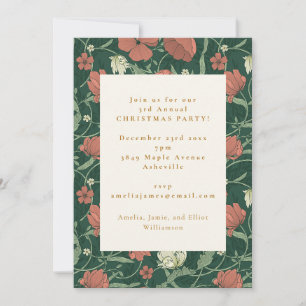 Invitation Fête de Noël Floral Vintage Vert Rouge