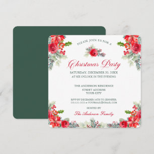 Invitation Fête de Noël florale à l'aquarelle chic