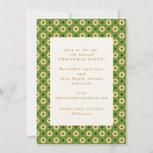 Invitation Fête de Noël Florale Bohème Verte Vintage