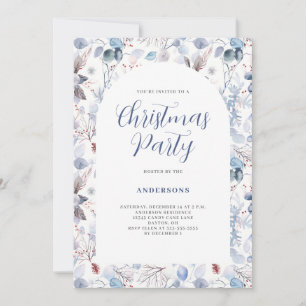 Invitation Fête de Noël Florale d'hiver Bleu
