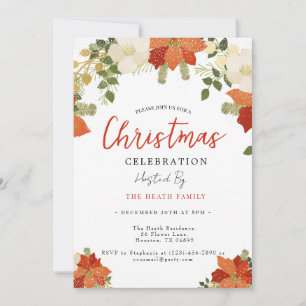 Invitation Fête de Noël florale neige