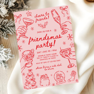 Invitation Fête de Noël Friendsmas dessinée à la main de mani