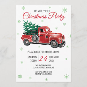 Invitation Fête de Noël gaie de houx rouge vintage de camion