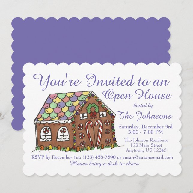 Invitation Fête de Noël Gingbread Holiday Open House Party (Devant / Derrière)