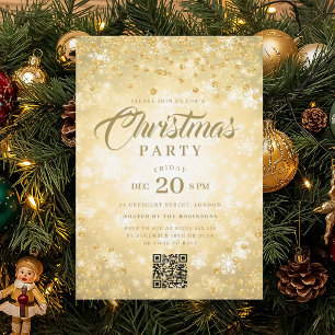 Invitation Fête de Noël Glitter Diamants d'Hiver QR Or