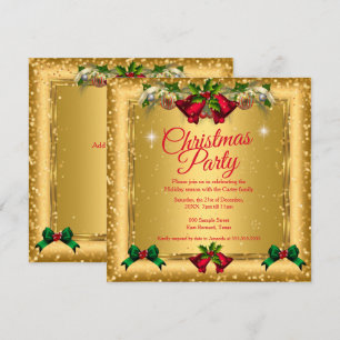 Invitation Fête de Noël glitter or rouge 2
