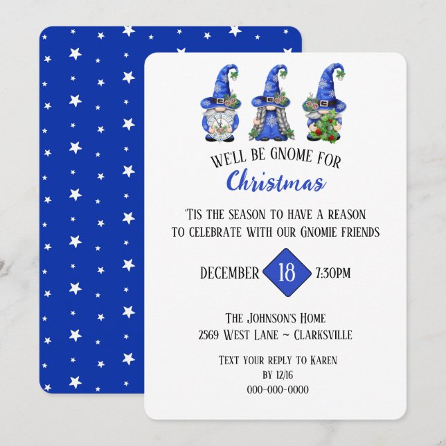 Invitation Fête de Noël Gnome (Devant / Derrière)
