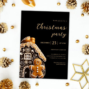 Invitation Fête de Noël Gold Black Gingbread Fête