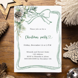 Invitation Fête de Noël gribouillage de pin ruban vert