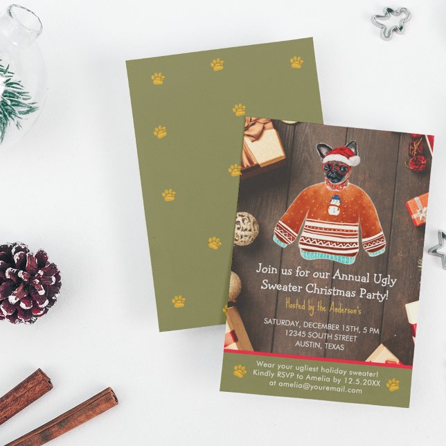 Invitation Fête de Noël Griffon Chien Fête de Sweat Vilain (Front and Back)