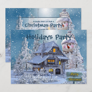 Invitation Fête de Noël Hiver Blanc Bonhomme de Neige Bleu Ru