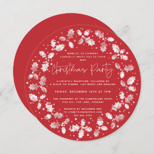 Invitation Fête de Noël Holly+Berries à main rouge