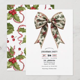 Invitation Fête de Noël Holly Bow Holiday