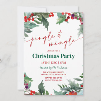 Invitation Fête de Noël Holly Jingle and Mingle