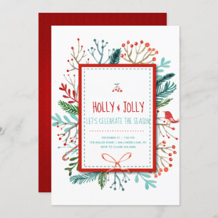 Invitation Fête de Noël Holly Jolly