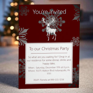 Invitation Fête de Noël Ivory Reindeer   Red