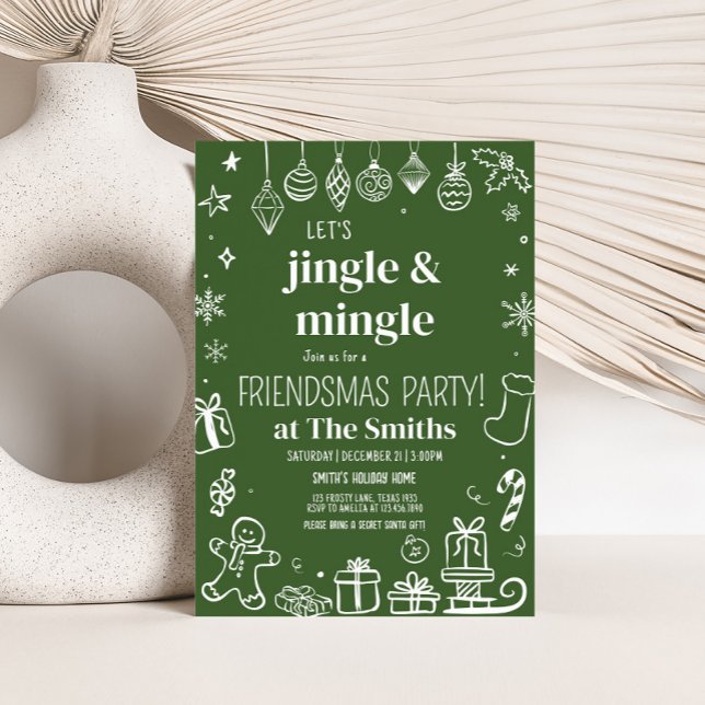 Invitation Fête de Noël Jingle et Mingle (Hand Drawn Jingle and Mingle Christmas Party Invitation)