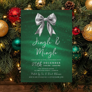 Invitation Fête de Noël Jingle Mingle Arc Argent Vert