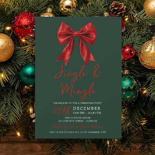 Invitation Fête de Noël Jingle Mingle Glam Bow Rouge Vert