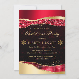 Invitation Fête de Noël Larmes de Glamour Rouge et Or