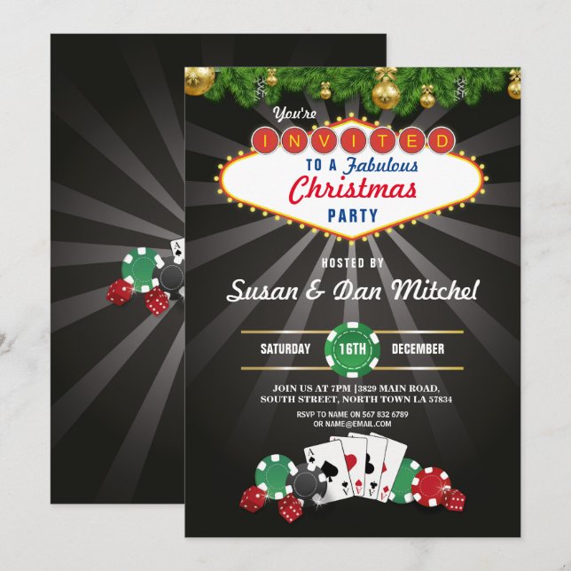 Invitation Fête de Noël Las Vegas Casino Dice Holidays (Devant / Derrière)
