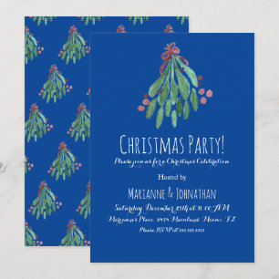 Invitation Fête de Noël Main Arbre Aquarelle et Ruban Bleu