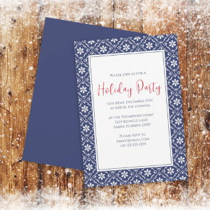 Invitation Fête de Noël Marine Blue Snowflake mignonne