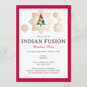 Invitation Fête de Noël Meenakari Fusion Indienne Rouge