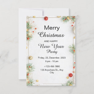 Invitation Fête de Noël minimaliste et Bonne Année