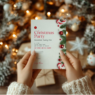 Invitation Fête de Noël minimaliste rouge