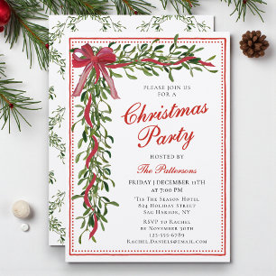 Invitation Fête de Noël Mistletoe Bow Fête moderne