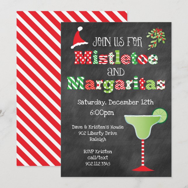 Invitation Fête de Noël Mistletoe et Margaritas (Devant / Derrière)