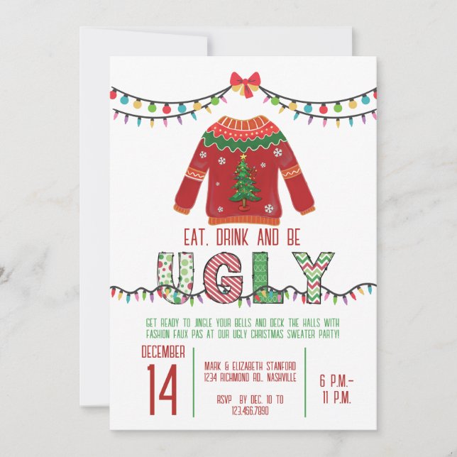 Invitation Fête de Noël moche Sweater Party Tacky (Devant)