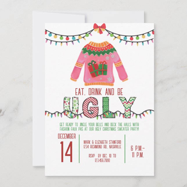 Invitation Fête de Noël moche Sweater Party Tacky (Devant)