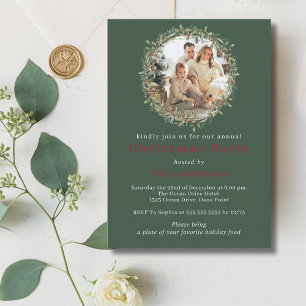 Invitation Fête de Noël moderne avec couronne photo