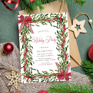 Invitation Fête de Noël Moderne avec Ruban Rouge et Gui