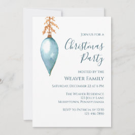 Invitation Fête de Noël moderne Bauble en aquarelle bleue