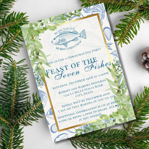 Invitation Fête de Noël Moderne Bleue du Festin des 7 Poisson