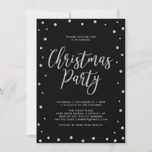 Invitation Fête de Noël moderne confettis Argent & Noir