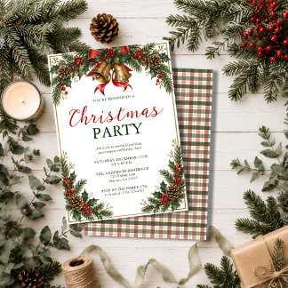 Invitation Fête de Noël Moderne Élégante Aquarelle Pin