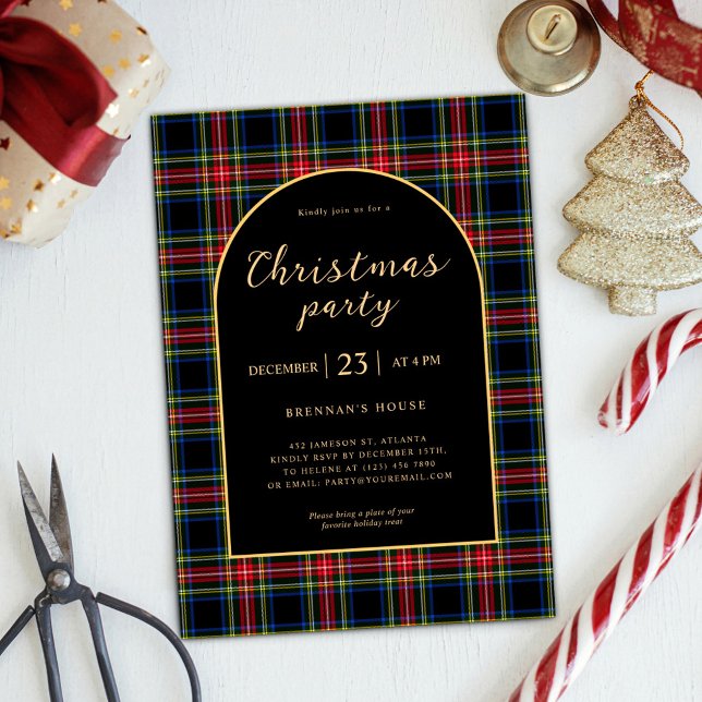 Invitation Fête de Noël moderne élégante Tartan (Christmas Modern Elegant Tartan Holiday Party Invitation)