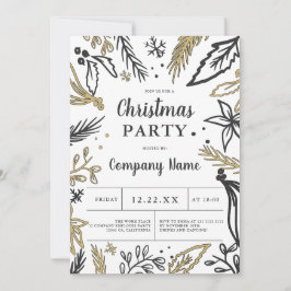 Invitation Fête de Noël moderne en or gris gras