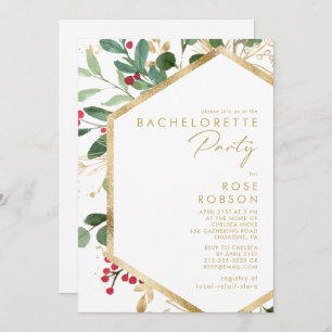 Invitation Fête de Noël moderne et verdure Bachelorette blanc