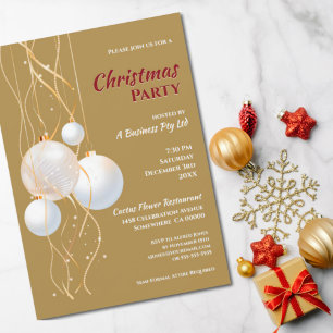 Invitation Fête de Noël moderne Gold, White et Red