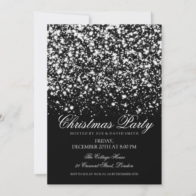 Invitation Fête de Noël moderne Silver Midnight Glam (Devant)