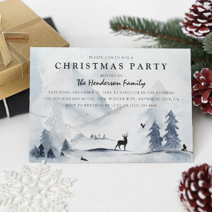 Invitation Fête de Noël Montagnes d'Hiver Aquarelle