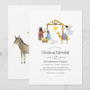 Invitation Fête de Noël Nativité à l'aquarelle