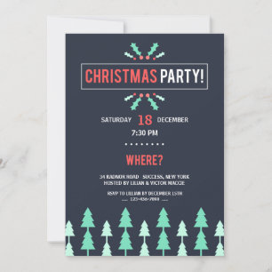 Invitation Fête de Noël Noir avec Arbres